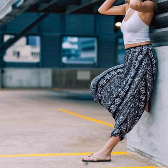 Buddha Pants Womens Elastic Drawstring Boho Hippie Lotus O.G. Harem Pants Black - Picture 14 of 16